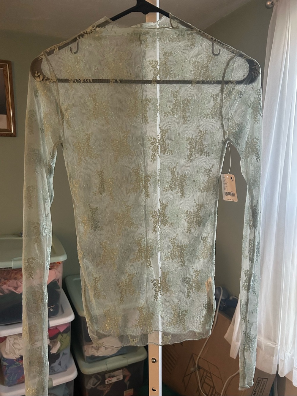Free People Sheer Long-Sleeve Lace Top in Polar Fog
